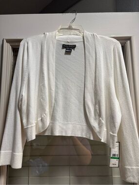 NWT Jessica Howard White Open-Front Cropped Cardigan